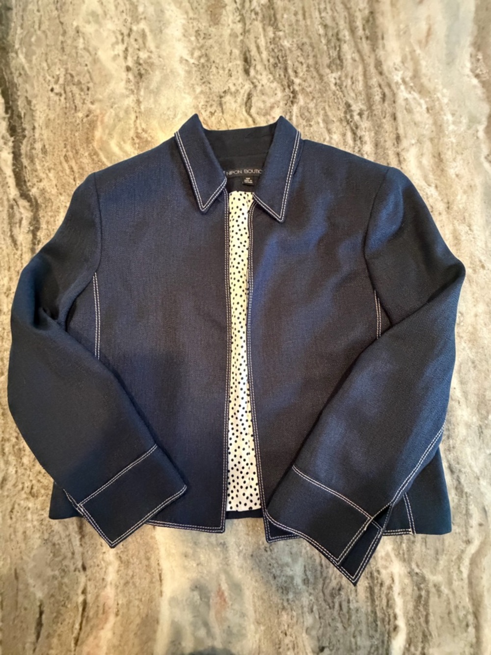 Nipon Boutique Women's 2-Piece Flare Skirt Suit Size 12P Navy. Classic Career